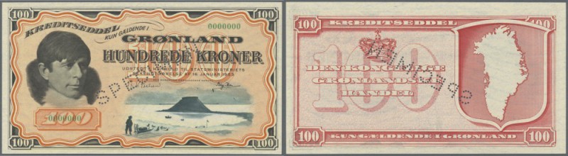Greenland: 100 Kroner 1953 SPECIMEN, P.21as, tiny creases in the paper, otherwis...