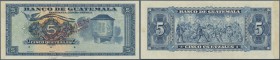 Guatemala: 5 Quetzales 1959-65 SPECIMEN by Waterlow and Sons. Ltd., P.44s, small traces of glue at left and right border on back, otherwise perfect, c...