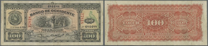 Guatemala: Banco de Occidente 100 Pesos February 15th 1926 with additional set o...