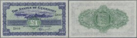 Guernsey: 1 Pound 1945 P. 43a, crisp paper but a bit wavy at upper and lower border, no folds, no holes or tears, original colors, condition: XF to XF...