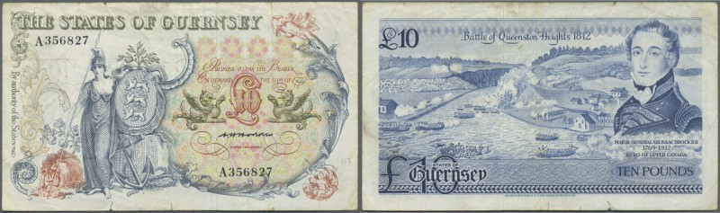 Guernsey: 10 Pounds ND(1975-80) P. 47, used with several folds and creases, no h...