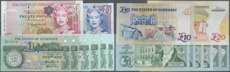 Guernsey: set of 8 notes containing 4x 1 Pound P. 48 (2x sign. Brown, 2x sign. B...