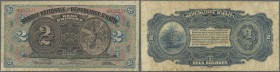 Haiti: Banque Nationale de la République d'Haïti 2 Gourdes L.1919, P.151 in used condition with yellowed paper and several folds and creases. Conditio...