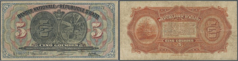 Haiti: 5 Gourdes ND(1920-24) P. 152a, more rare higher denomination of this seri...