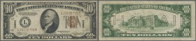 Hawaii: 10 Dollars letter ”L” = San Francisco branch, series 1934A (1942), P.40, lightly stained paper with several folds. Condition: F