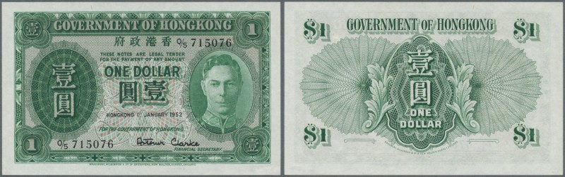 Hong Kong: 1 Dollar 1952 P. 324b with light center bend, in condition: XF+ to aU...