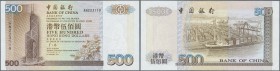 Hong Kong: 500 Dollars 1996 P. 332c, center fold, light handling, crisp paper and original colors, condition: VF+.