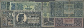 Hungary: set with 6 Banknotes of the Hungarian Postoffice Savings Bank issue 1919 with 2 x 5, 2 x 10 and 2 x 20 Korona, P.34, 35, 37, 38, 41, 42 in VG...