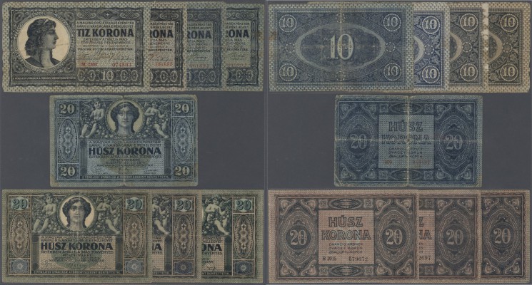 Hungary: highly rare set with 8 Banknotes 10 and 20 Korona Hungarian Post Office...