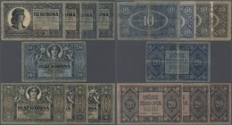 Hungary: highly rare set with 8 Banknotes 10 and 20 Korona Hungarian Post Office Savings Bank 1919, containing 2 x 10 Korona July 15th 1919 and 2 x 10...