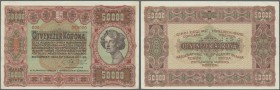 Hungary: 50.000 Korona 1923 SPECIMEN with perforation ”MINTA” and serial 000000, P.71as in excellent condition with tiny dint at upper right corner an...