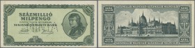 Hungary: 100.000.000 Milpengő (=100.000.000.000.000 Pengő) 1946 with perforation ”MINTA” (Specimen), P.130s with slightly toned paper and tiny spot at...