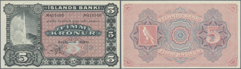 Iceland: 5 Kronur 1920 Remainder P. 15r in condition: UNC.