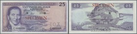 Iceland: 25 Kronur 1957 Specimen P. 39s, red specimen overprint, cancellation hole, ”Cancelled” perforation, zero serial numbers, condition: aUNC (lig...