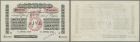 India: very rare Specimen of 5 Rupees 8.4.1915 Government of India P. A5s, with zero serial numbers and specimen stamp at lower border, serial prefix ...