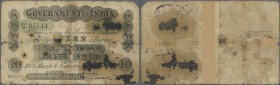 India: Government of India 10 Rupees 1905 CALCUTTA issue P. A8, very strong used with a lot of holes in paper, dark staining in paper, border tears, s...