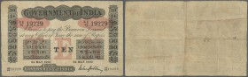 India: Government of India 10 Rupees 1920 P. A10, used with folds and stain in paper, small holes, no repairs, condition: F.