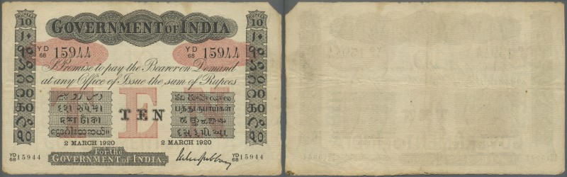 India: Government of India 10 Rupees 1920 P. A10, vertically and horizontally fo...