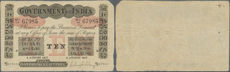 India: Government of India 10 Rupees 1917 P. A10 BOMBAY issue, used with folds a...