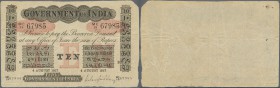 India: Government of India 10 Rupees 1917 P. A10 BOMBAY issue, used with folds and creases, several pinholes but no other holes, still crispness in pa...