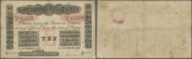 India: Government of India 10 Rupees 1912 LAHORE issue P. A10, used with several folds and creases, stain in paper, minor border tears, pinholes, seve...