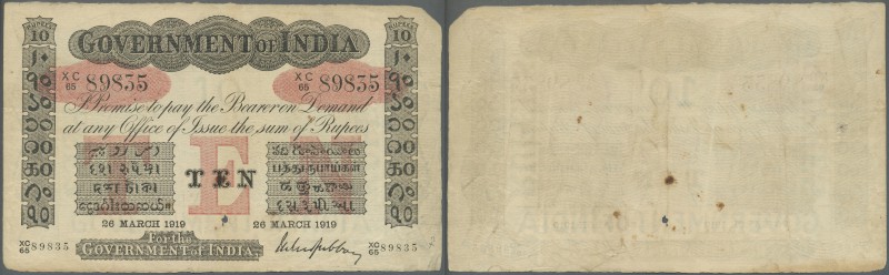 India: Government of India 10 Rupees 1919 P. A10, used with light handling, one ...
