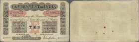 India: Government of India 10 Rupees 1919 P. A10, used with light handling, one small hole at lower center, minor pinholes at left, no tears, still st...