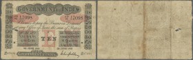 India: Governtment of India 10 Rupees 1918 MADRAS issue P. A10, used with folds, light stain, some holes in paper but no repairs, condition: VG+ to F-...