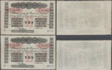 India: highly rare set of 2 consecutive notes 10 Rupees 1918 RANGOON issue P. A10 in similar condition, only very light folds in paper, no holes or te...