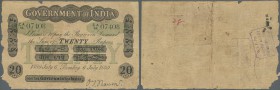 India: highly rare Government of India 20 Rupees 1899 P. A11, stronger used with folds and stain in paper, missing parts at left border, corners worn,...