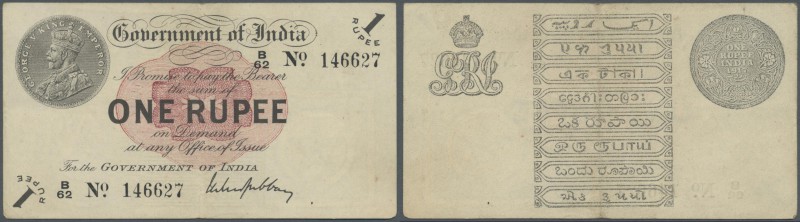 India: 1 Rupee 1917 with signature: S. Gubbay, P.1g in very nice condition with ...