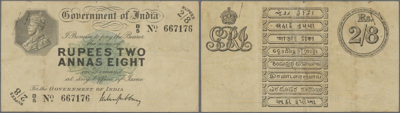 India: Government of India 2 Rupees 8 Annas ND(1917) P. 2, stronger center fold ...