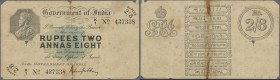 India: Government of India 2 Rupees 8 Annas ND(1917) P. 2, Karachi issue (K/1 prefix), used with stronger center fold, nearly torn and fixed with tape...
