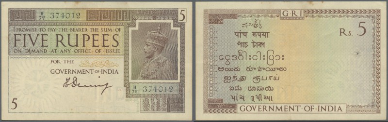 India: 5 Rupees ND P. 4a KGV portrait, very strong paper with crispness, one lar...