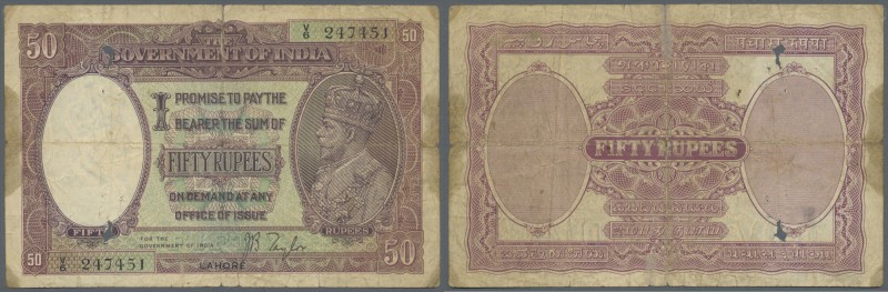 India: 50 Rupees ND(1930) LAHORE, sign. Taylor, P. 9, used with very strong fold...