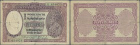 India: 50 Rupees ND(1930) P. 9b, sign Taylor, Issue for BOMBAY, strong horizontal and center fold, center hole, a few other holes in paper, 2 tears fi...