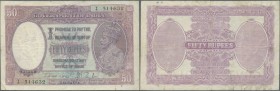 India: 50 Rupees ND(1930) P. 9d, sign Taylor, Issue for CALCUTTA, used with folds and creases, a few pinholes at upper left, no tears, still strong pa...