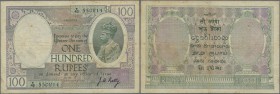 India: 100 Rupees ND(1917-30) sign. Kelly, CALCUTTA issue P. 10h, used with vertical and horizontal folds, a few holes in paper, no tears, light stain...