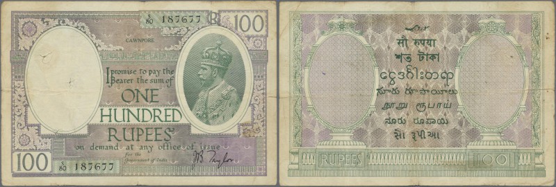 India: 100 Rupees ND(1917-30) CAWNPORE issue, Sign. Taylor, P. 10j, rare issue r...