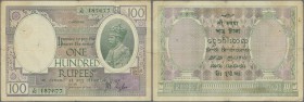 India: 100 Rupees ND(1917-30) CAWNPORE issue, Sign. Taylor, P. 10j, rare issue region, used with vertical and horizontal folds, 2 holes in watermark a...