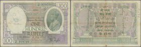 India: 100 Rupees ND(1917-30) sign. Taylor, MADRAS issue P. 10q, used with vertical and horizontal folds, a few small holes in paper, one larger hole ...