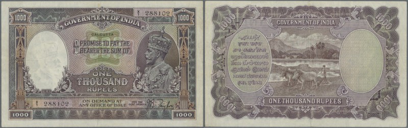 India: ultra rare condition banknote of 1000 Ruppes ND(1928) portrait KGV P. 12c...