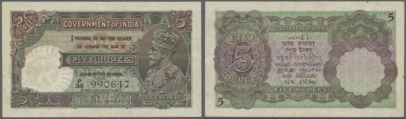 India: 5 Rupees ND P. 15a, portrait KGV, sign. Taylor, used with light folds but...