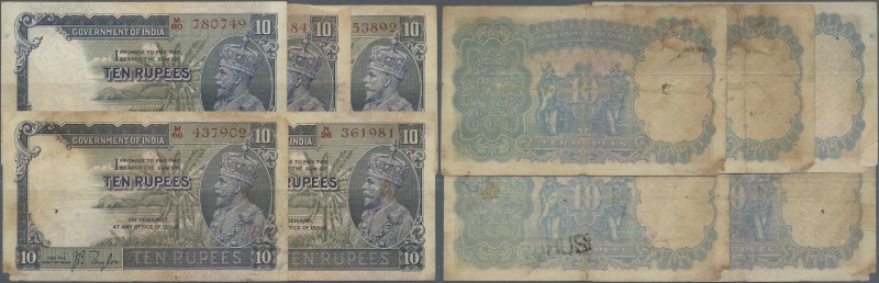 India: set of 5 notes 10 Rupees ND(1928-35) KGV P. 16, all in similar condition,...