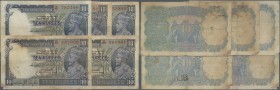 India: set of 5 notes 10 Rupees ND(1928-35) KGV P. 16, all in similar condition, stronger used with stains, missing parts in corners, pinholes and hol...