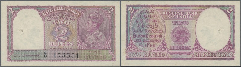 India: 2 Rupees ND P. 17b, portrait KGVI sign. Taylor, one usual pinhole at left...