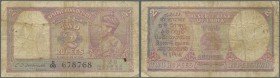 India: 2 Rupees ND P. 17b, portrait KGVI sign. CD, used with folds and stain in paper, pinholes, condition: VG+ to F-.