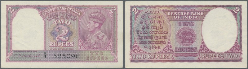 India: 2 Rupees ND P. 17b, unfolded, light creases at left, 2 pinholes, conditio...