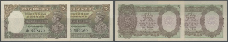 India: set of 2 consecutive serial number 5 Rupees ND P. 18a portrait KGVI, with...