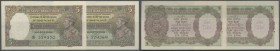 India: set of 2 consecutive serial number 5 Rupees ND P. 18a portrait KGVI, with usual pinholes at left but not used, quasi UNC. (2 pcs)